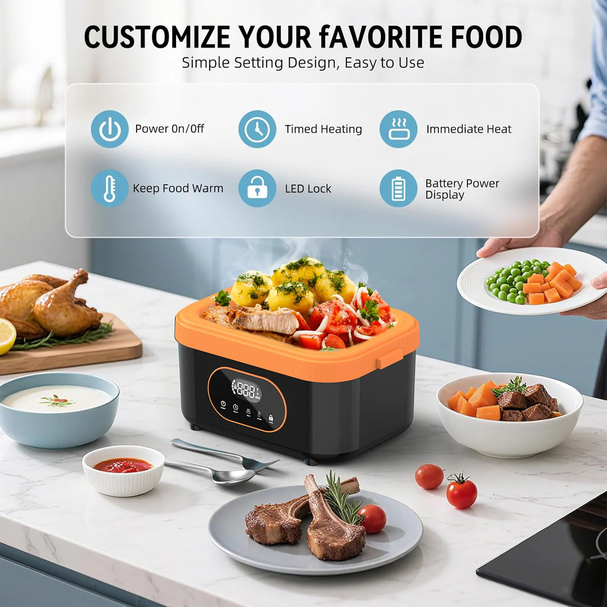 Gison 1.5L Electric Lunch Box Food Warmer Self Heating Lunch Box 18000mah Big Capacity Rechargeable Cordless Electric Lunch Box
