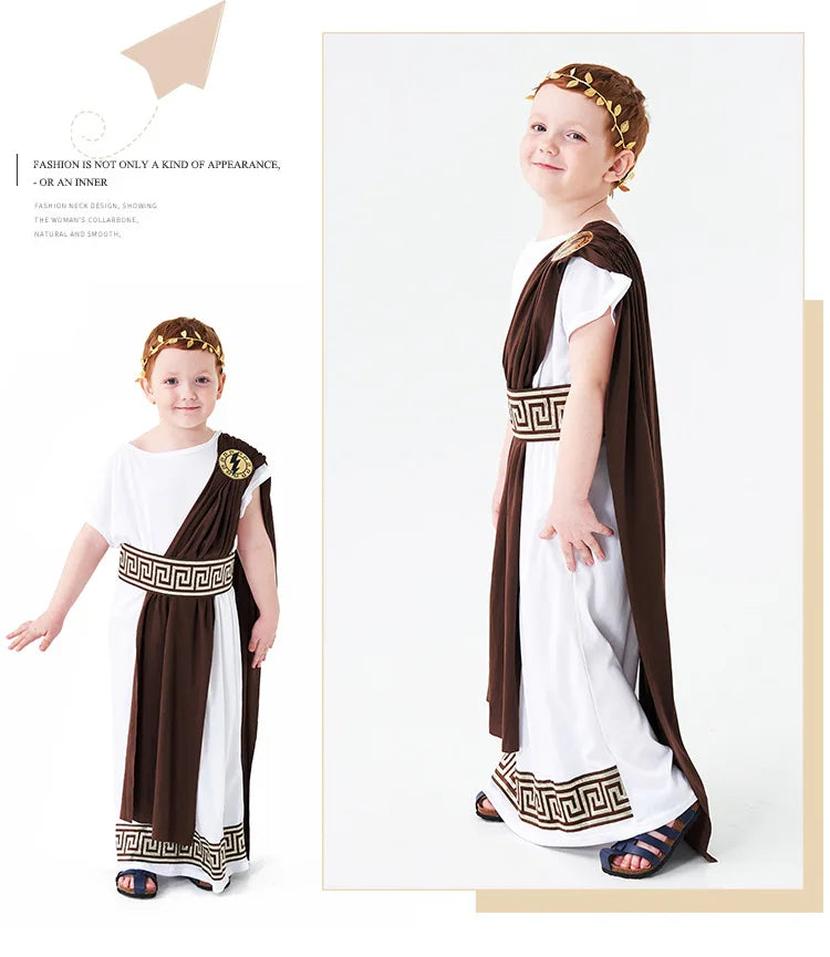 Children's Roman toga costume for boys, Children's festival day Ancient Greek mythology cosplay costume party Dress up