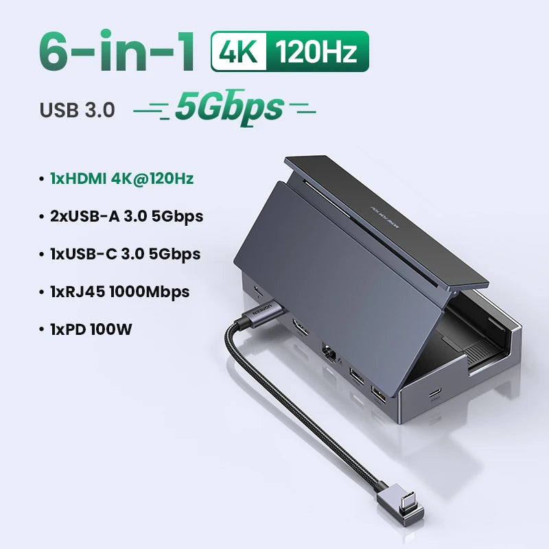 UGREEN Steam Deck Dock 6/9Ports USB C Gaming HUB Foldable Stand 4K HDMI/DisplayPort RJ45 100W 5/10Gbps USB A&C for Rog Legion Go