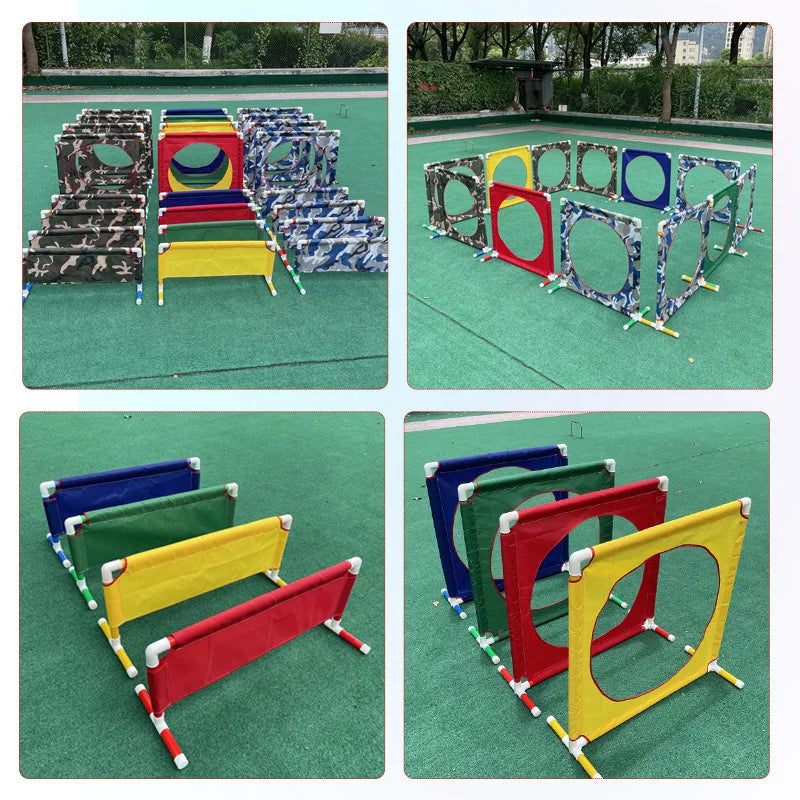 Kids Agility Obstacle Course Toys Colorful Jump Hurdle & Crawl Through Window Frame Children Sensory Integration Training Indoor