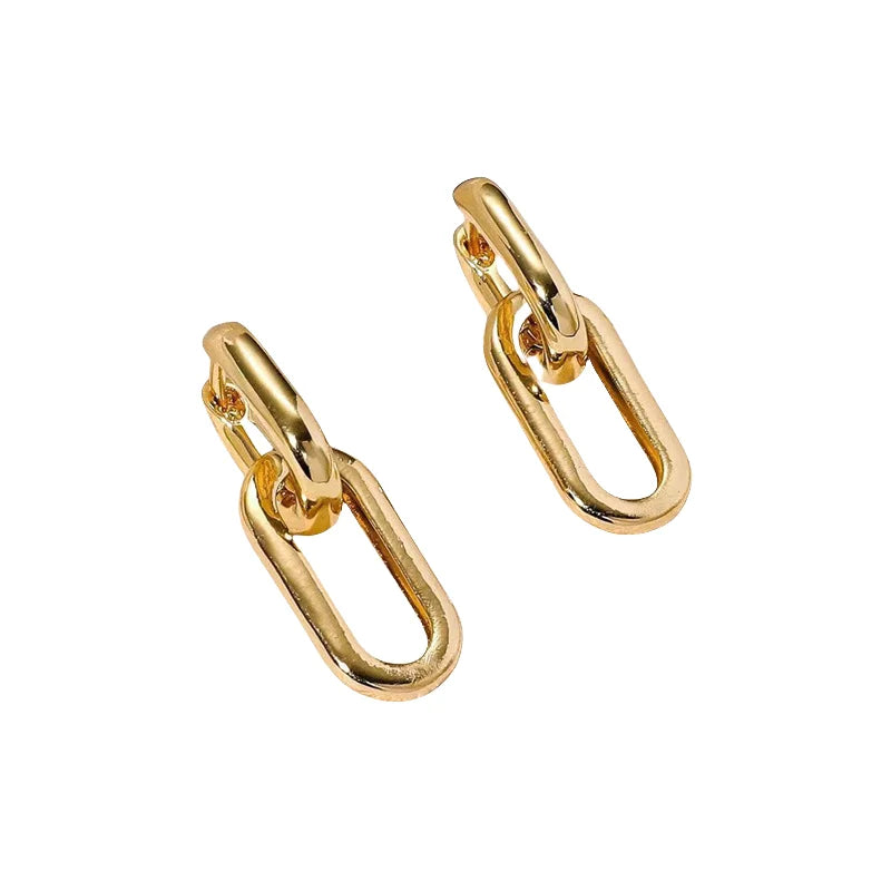 Gold Color Geometric Oval Copper Earrings Fashion Alloy Earrings Detachable Earrings Bridal Jewelry Gift