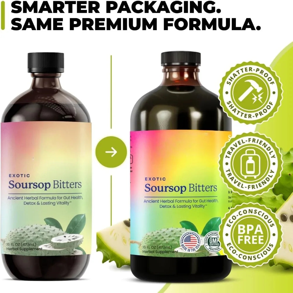 Soursop Bitters Liquid Supplement,Black Seed Moringa Irish Moss Drops for Gut Digestive Wellness Immune Support 473ml Bottle
