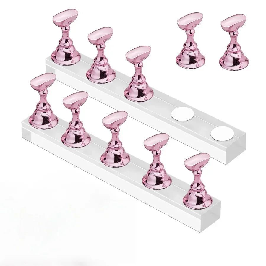 Magnetic Crystal False Nail Tip Practice Holder Stand 5Pcs Reusable Nail Art Display Base For Professional Salon DIY Manicure Accessory