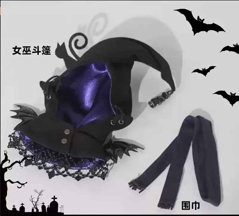 10cm Cotton Doll Clothes Witch Black Meow For The Monsters Labubu 1.0 2.0 3.0 Kawaii Cosplay Clothes Cool Christmas Doll Gift