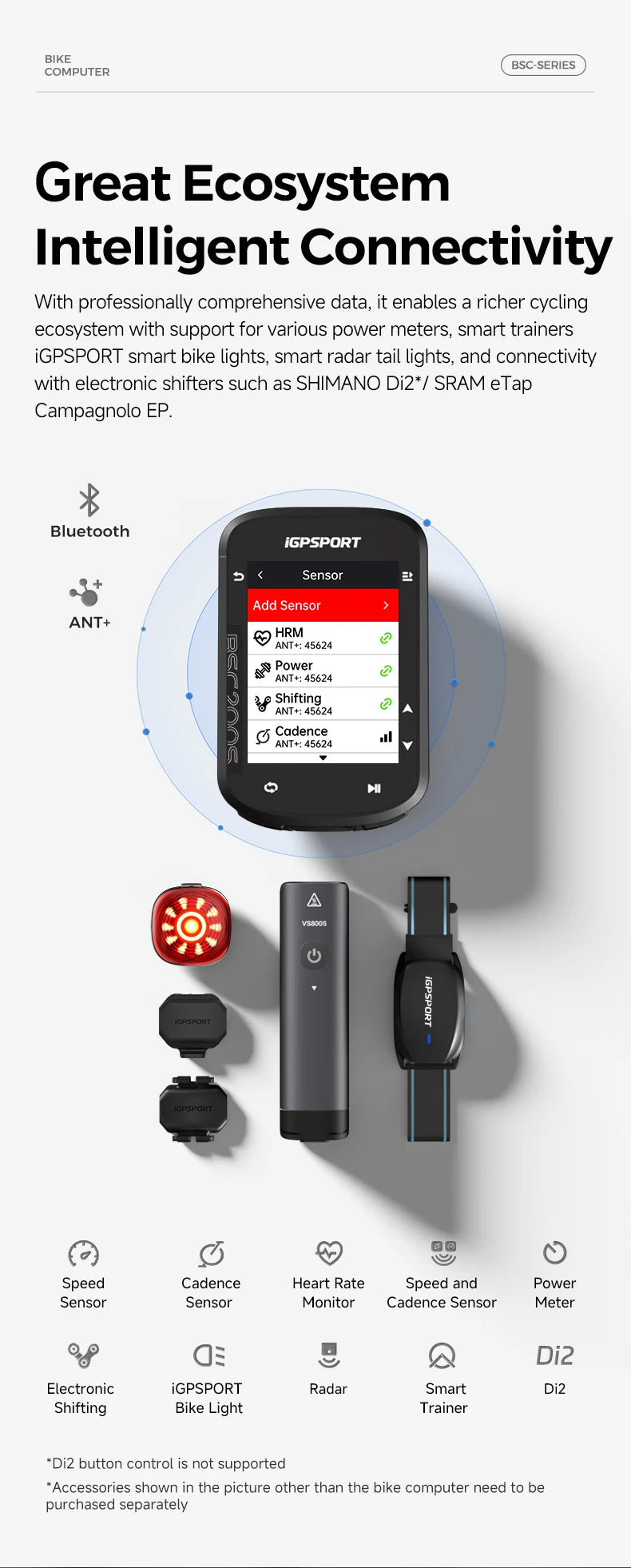 iGPSPORT BSC200S GPS Route Navigation Bike Computer Colorful Screen Wireless Bicycle Speedometer Cycling Odometer Bluetooth Ant