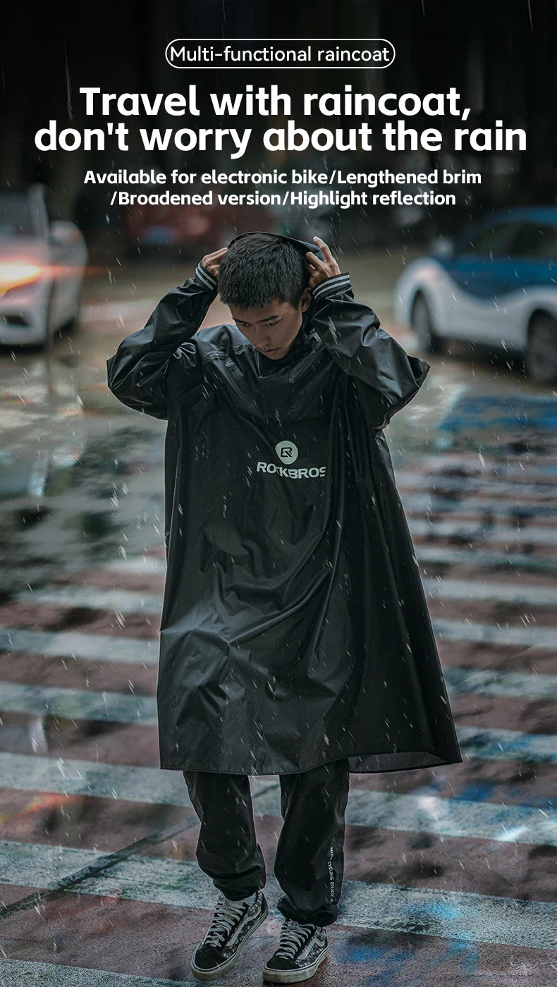 ROCKBROS Bicycle Raincoat Cycling Jacket Poncho Rainproof Hooded Coat Commute Rain Cape Electromobile Waterproof Windproof Cloak