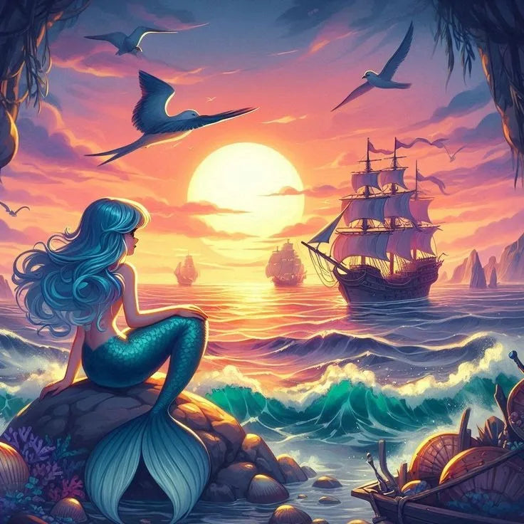 100% Fairy Dust Diamond Painting Mermaid Picture Square Mosaic Embroidery Cartoon Wall Art Diamond Art Full Crystal Home Decor