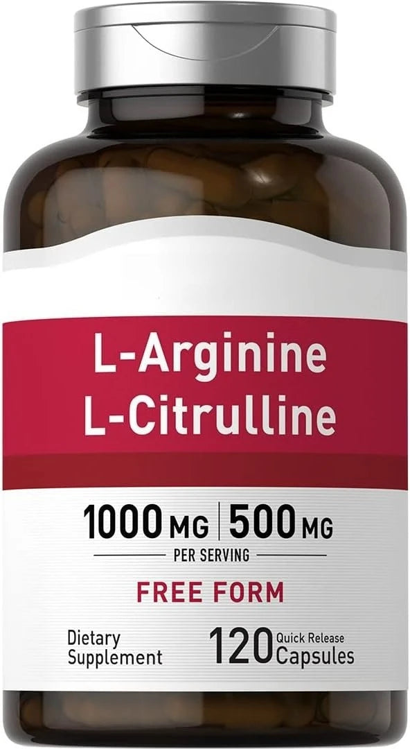 1500 Mg L‑Arginine & L‑Citrulline Per Serving, Free Form Amino Acid Complex for Men & Women, Non‑GMO, Gluten Free, 120 Capsules
