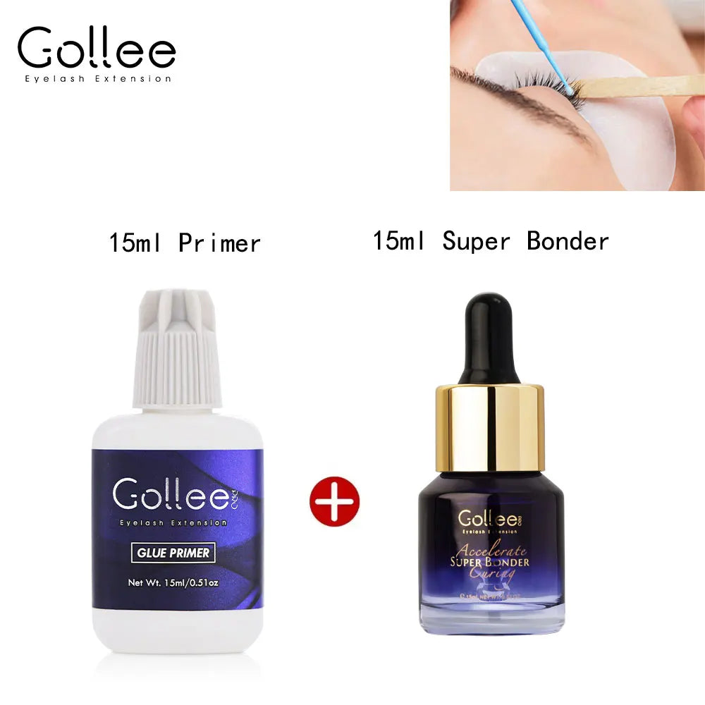 Gollee Eyelash Extensions Glue 15ml Lash Cleansing Primer Super Bonding Lasting Accelerated Curing Lash Extension Primer Makeup
