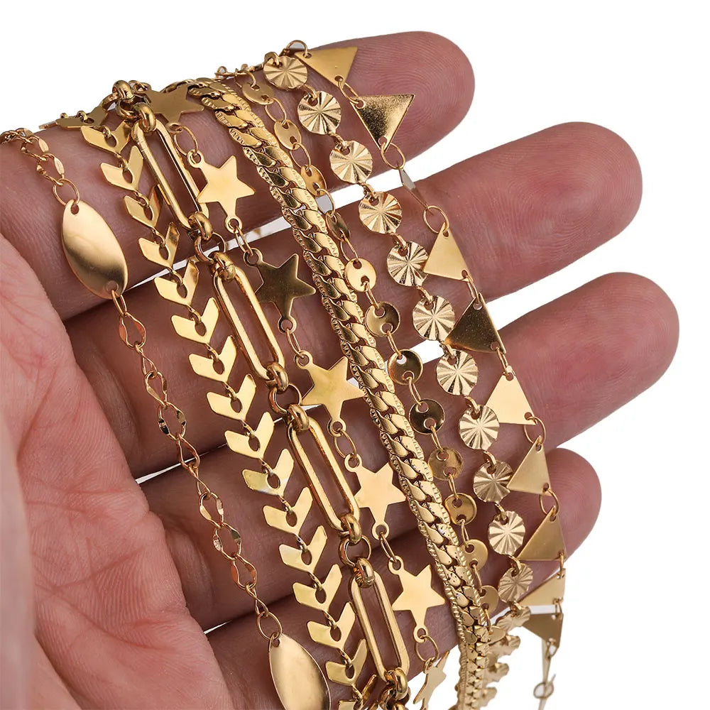 1 Meter Stainles Steel Gold Handmade Star Shells Chains for Women Necklace Bracelet Anklet Making Supplies Bulk Items Wholesale