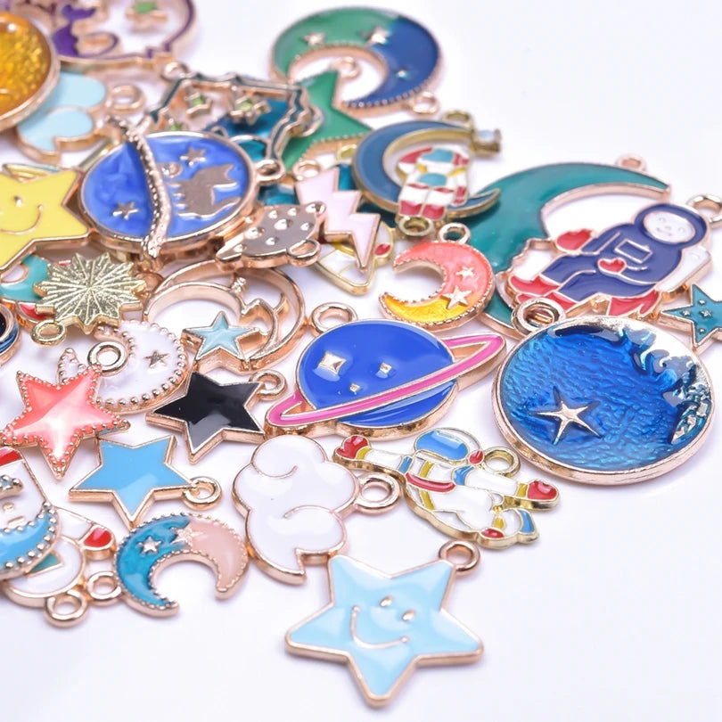 30/50/100PCS Mixed Gold Color Alloy Enamel Cute Heart Flower Fruit Charms Pendant For DIY Earrings Bracelet Jewelry Accessories