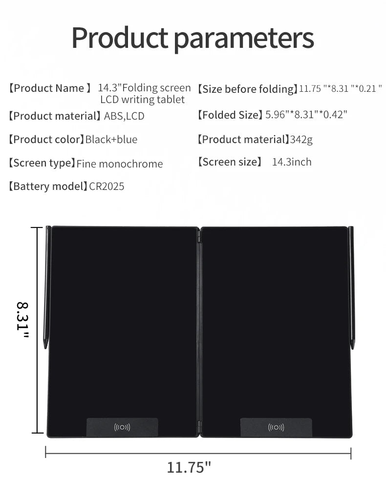 14.3-inch Folding Screen LCD Superfine Handwriting Writing Board Meeting Magnetic to Erase Drawings Tablet Split Screen