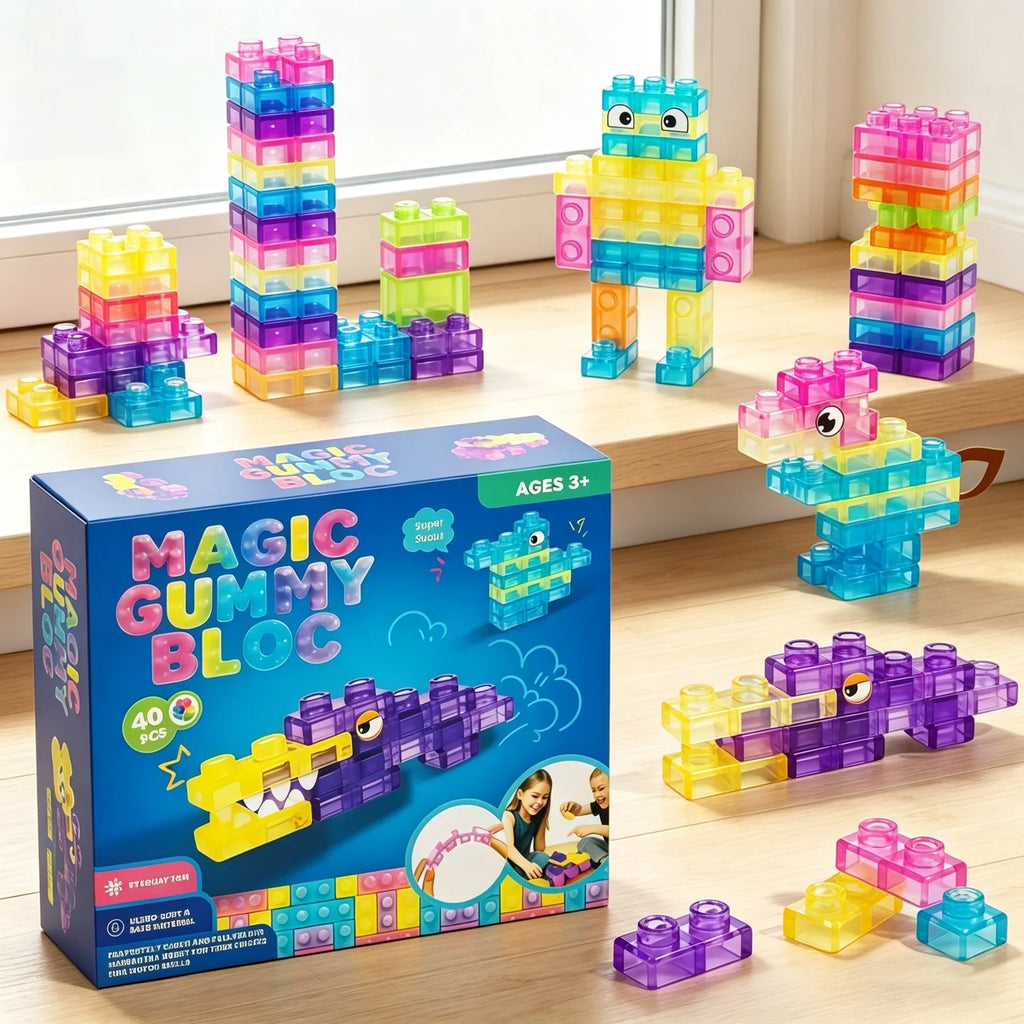 40 PCS Sensory Soft Building Blocks for Toddlers Squishy Stacking Toy Set Stretchable Early Learning Construction Playset