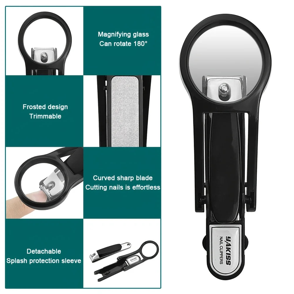 1pc Stainless Steel Nail Clipper with Magnifying Glass - Anti-Splash Design, Ergonomic Comfort Grip for Elderly Precise Cutting