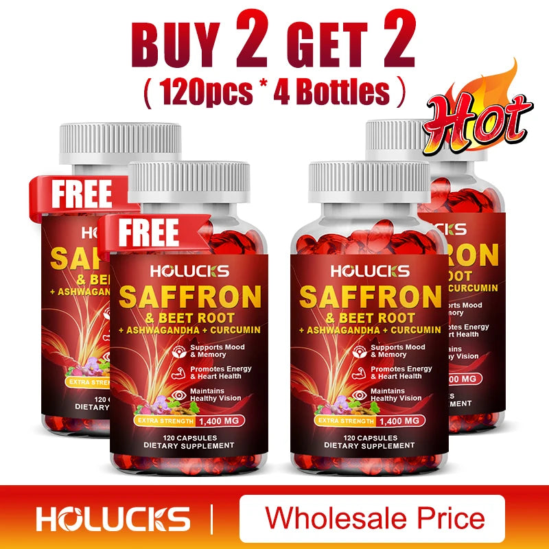 Saffron Extract Supplement, Boost Energy & Mood, for Eye & Heart Health, Focus, Vision Support, with Beet Root & Ashwagandha