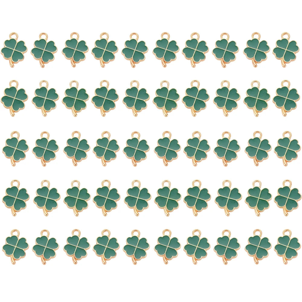 50pcs Lucky Four-Leaf Clover Charm Pendants Shamrock Hanging Charms Four Petal Lucky Leaf Pendant Charm DIY Jewlery Accessories