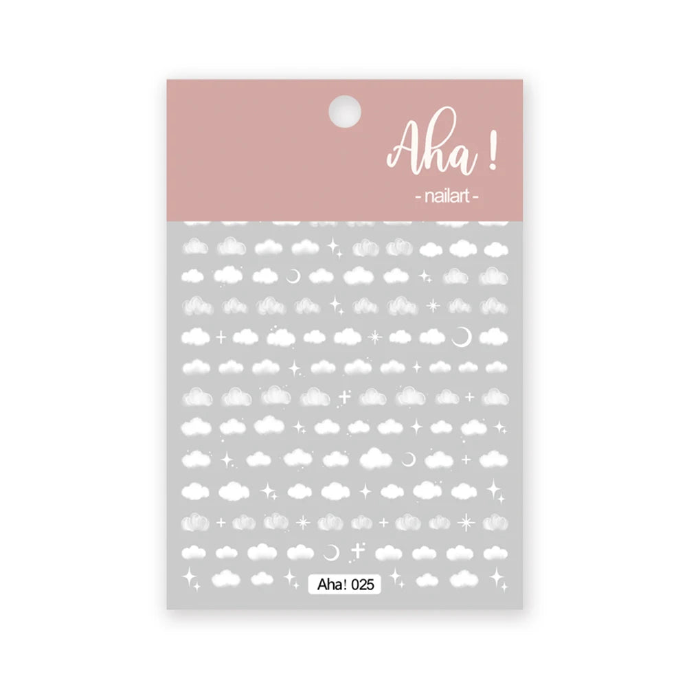 1Sheet Korean White Cloud Blue Nail Art Sticker 3D Star Moon Decal Pure Twilight Self-adhesive Manicure Slider Accessories RE#53