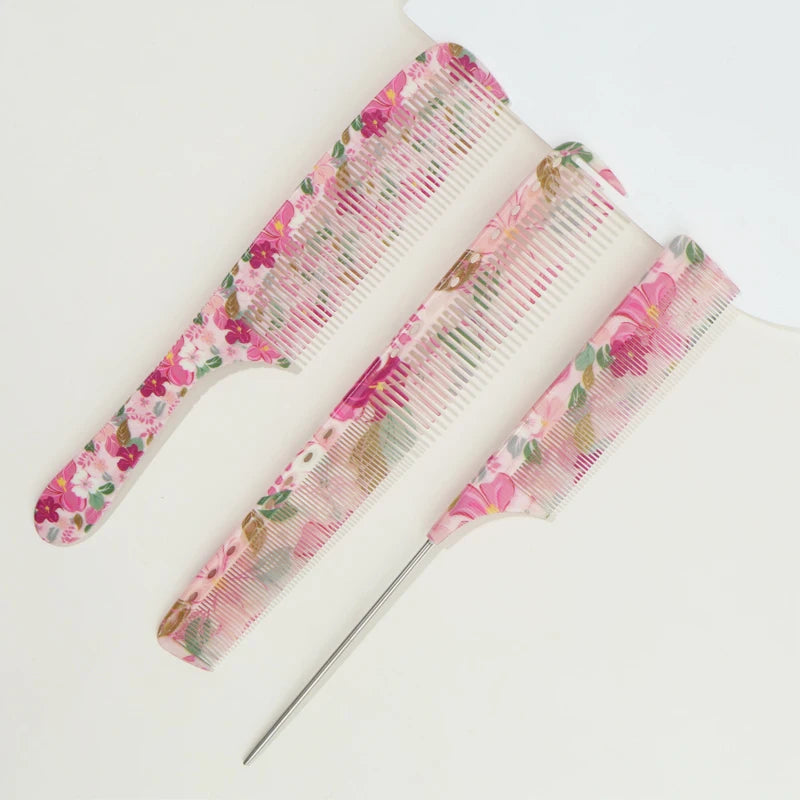 1Pc/3Pcs Hair Combs Including Pointed Tail Comb And Flat Comb. Durable ABS Material. Flower Pattern, Not Picky About Hair Type
