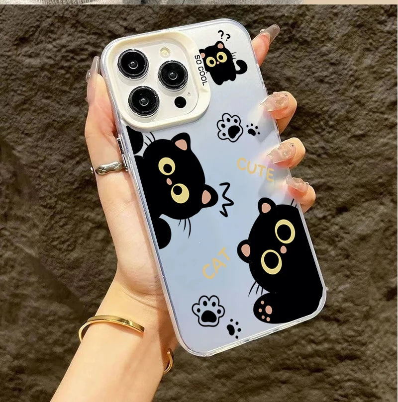 Case For Redmi Note 15 Pro 5G 14 4G 13 Pro 12 Plus 11 10 PRO 11S Black Cat Cute Laser IMD Matte Couple Hard Cover