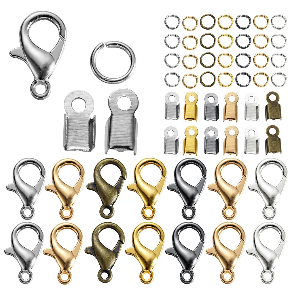 80Pcs/lot Alloy Lobster Clasp Jump Rings Connector Clasp Crimp End For Bracelet Necklace Chains DIY Jewelry Making Supplies