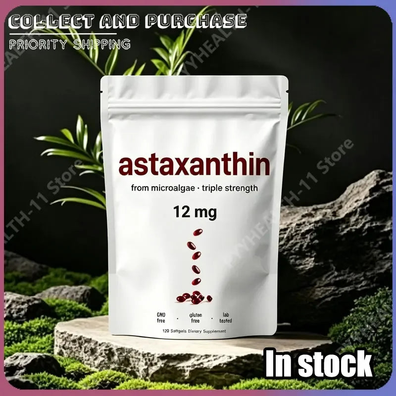 Astaxanthin Softgels 12mg with MCT Coconut Oil from Haematococcus Pluvialis Microalgae Daily Wellness Supplement 120 Count