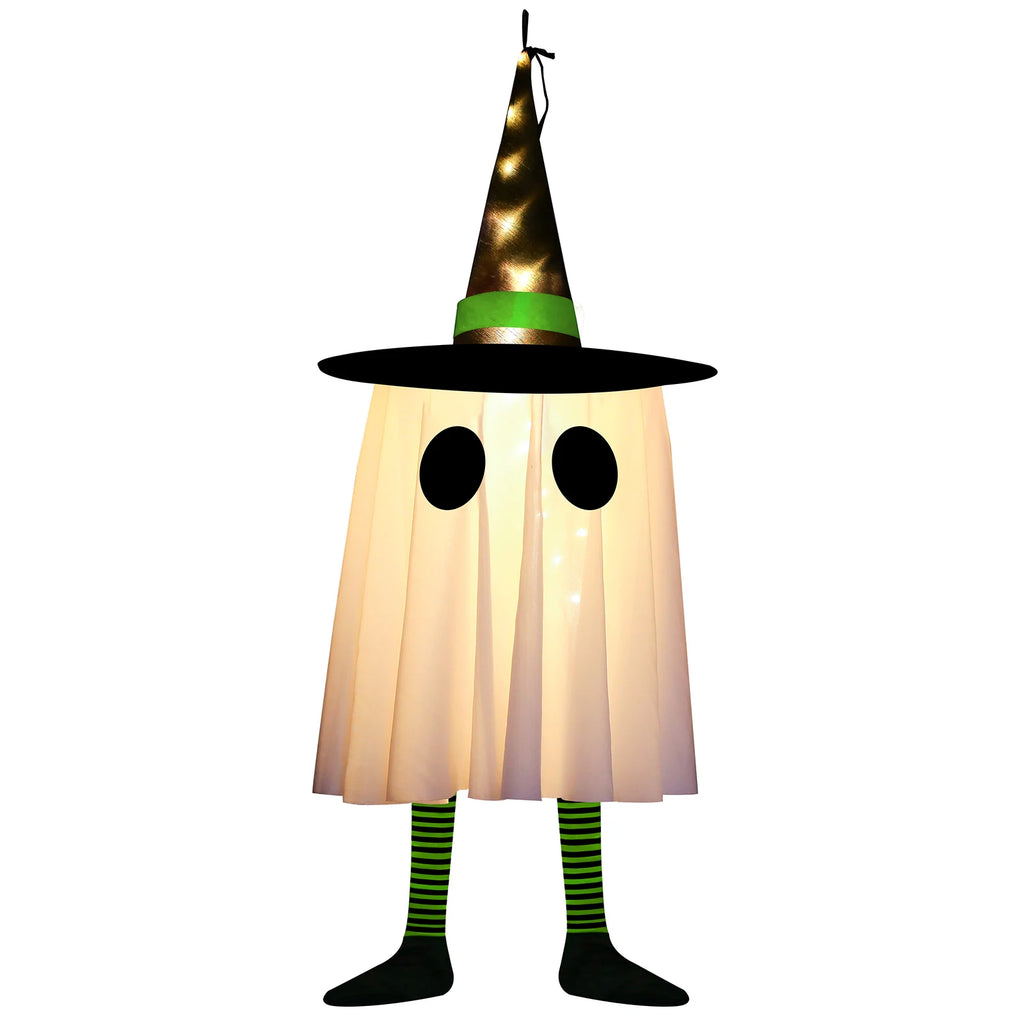 Halloween Hanging Ghost Decorations Outdoor, Glowing Ghost with Witch Hat String Lights for Yard Patio Garden Tree Decoration