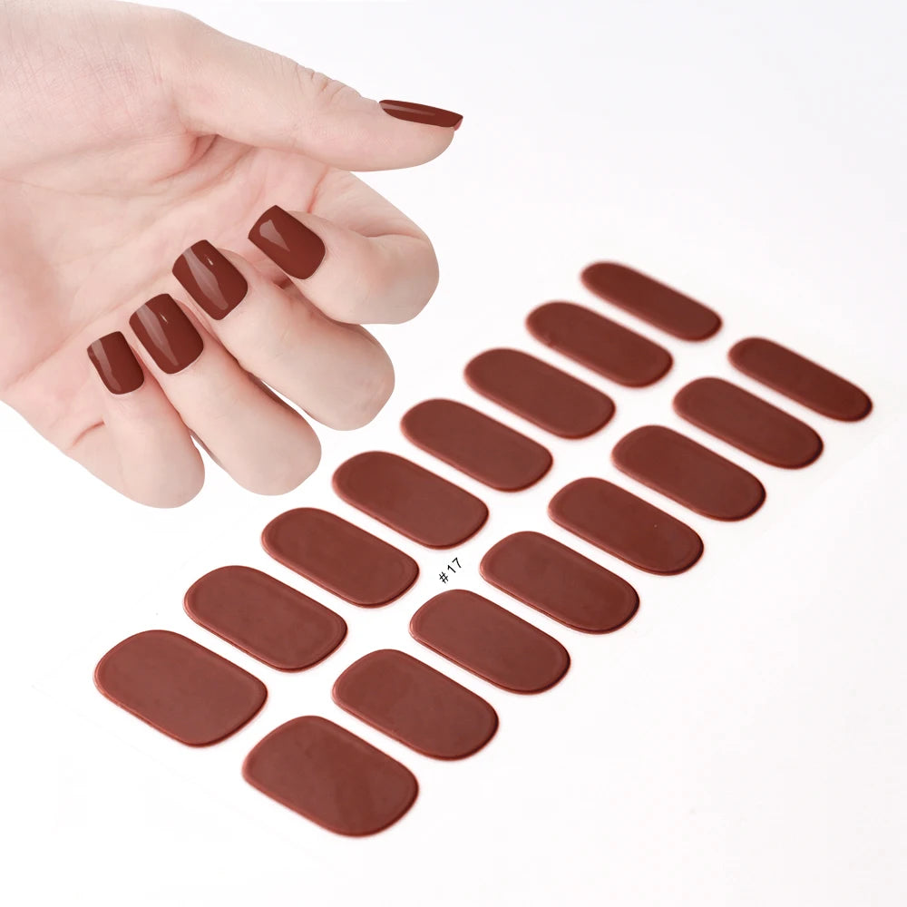 16Tips UV Semi Cured Nail Stickers White&Pink Lamp Gel Nail Polish Wraps Full Cover Adhesive Nails Decals Sliders Lamp Neede Y&F