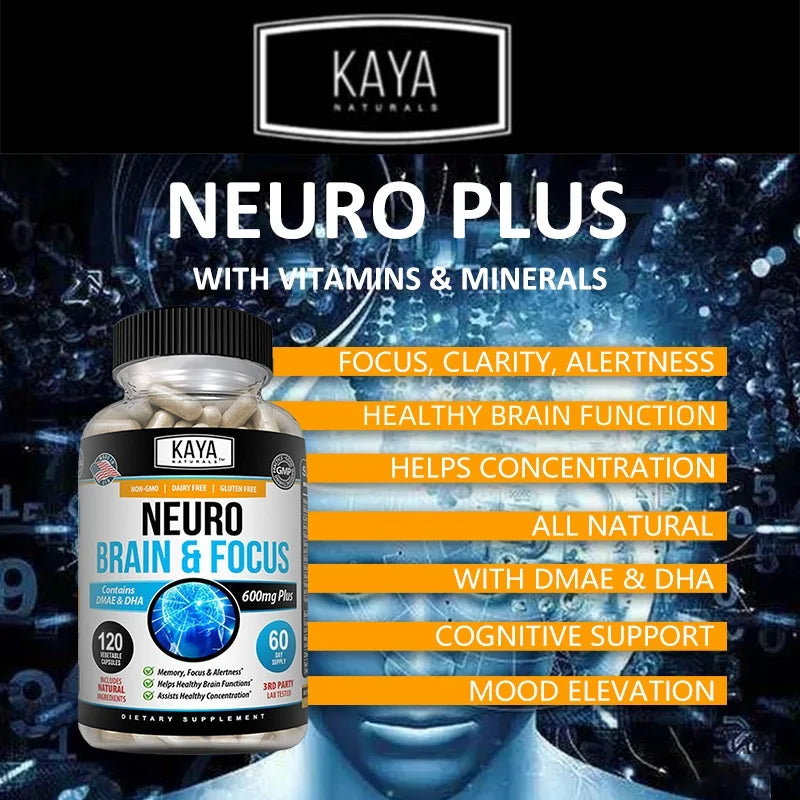 Nootropic Brain Booster Capsules - Vitamins, Memory, Concentration, Clarity & Cognitive Performance Support, Stress Relief