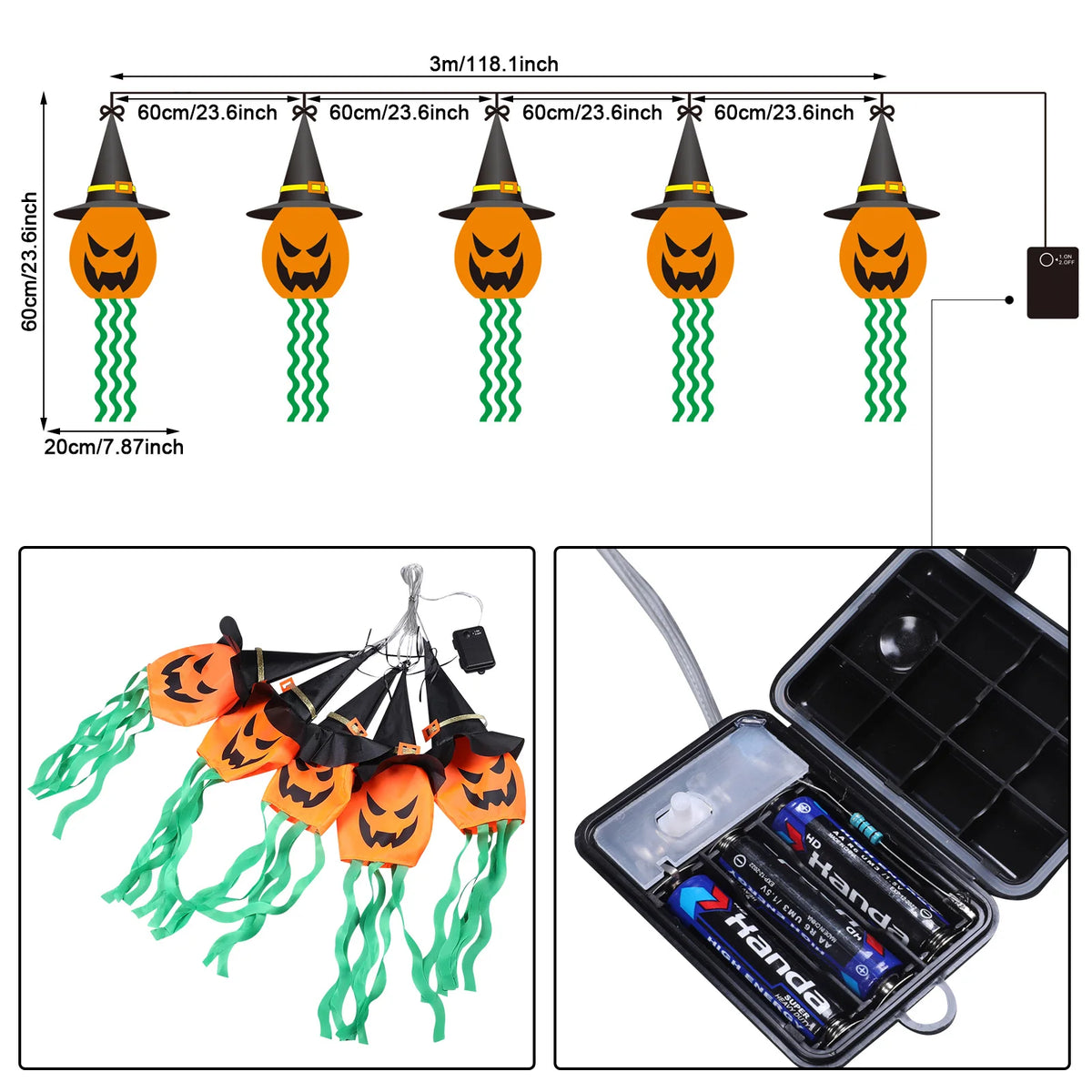 Halloween Hanging Ghost Decorations Outdoor, Glowing Ghost with Witch Hat String Lights for Yard Patio Garden Tree Decoration