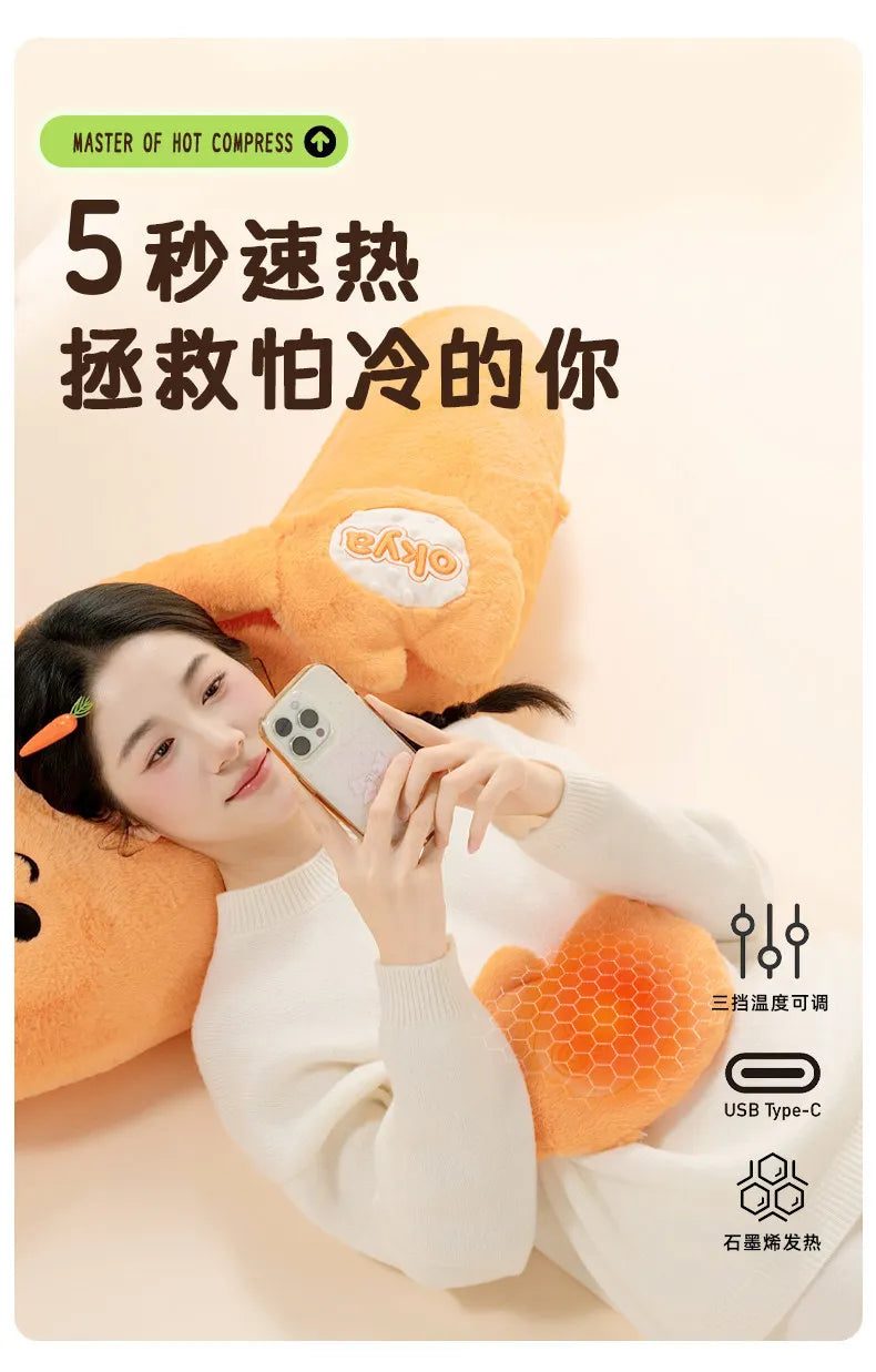 Okya Carrot King Sleep Pillow Graphene Heated Percussion Hug Pillow Three Adjustable Temp Settings  Kids Sleep Aid Bed Use