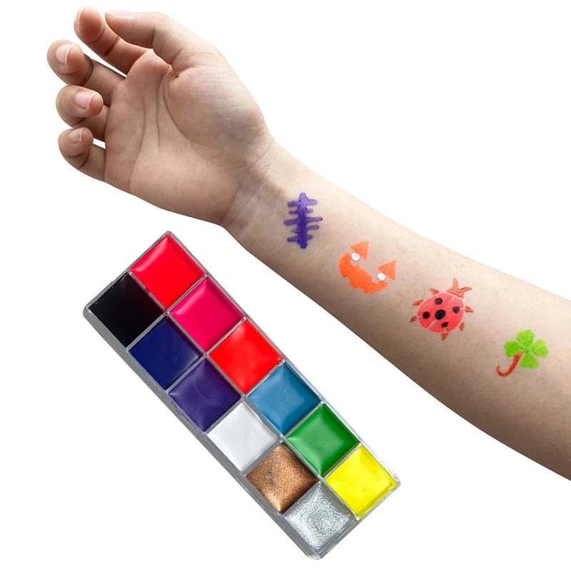 12-color UV Luminous Face Body Painting Palette Set With Brush,UV Glow Neon Face Body Paint Kit Glow For Halloween Makeup Party