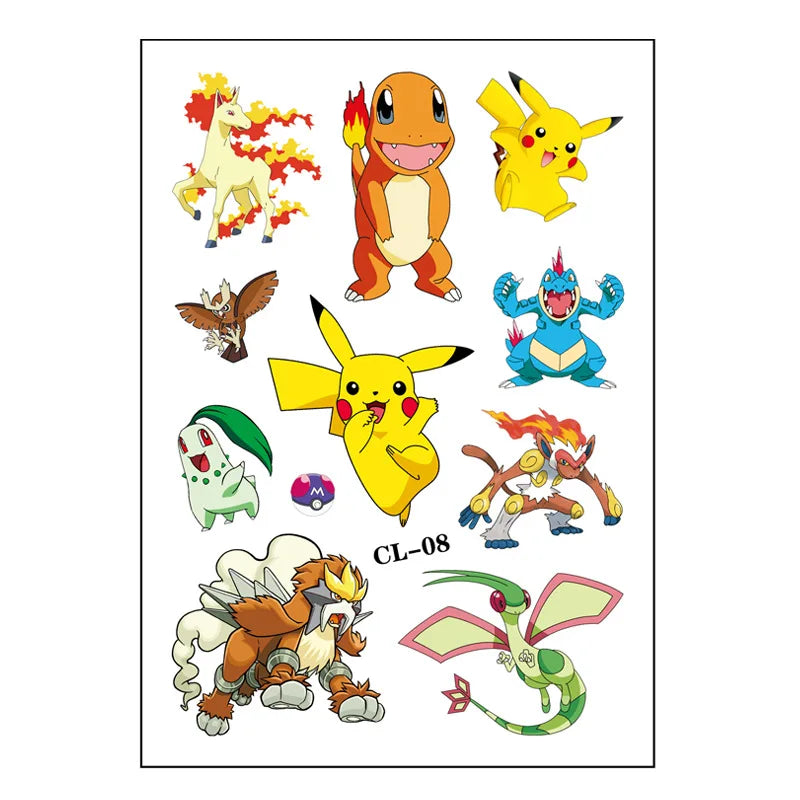 1Pcs New Pokemon Tattoo Stickers Pikachu Action Cartoon Temporary Tattoos For Funny Birthday Gift