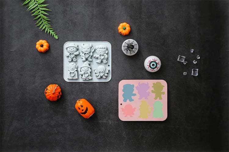6 Cavity 6 Different Halloween Theme Silicone Mold 3d Demon, Wizard, Vampire Candy Chocolate Mould Epoxy Resin Mold Cake Decor