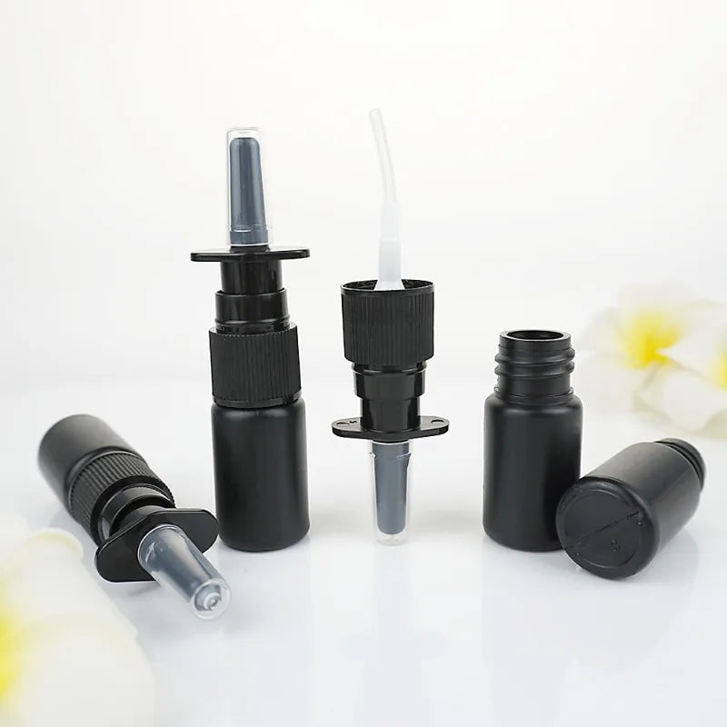 20/50/100pcs Customized 10ml HDPE Black Nasal Spray Bottle with Fine Black Nasal Sprayer Empty White Mist Nose Sprayer Bottle