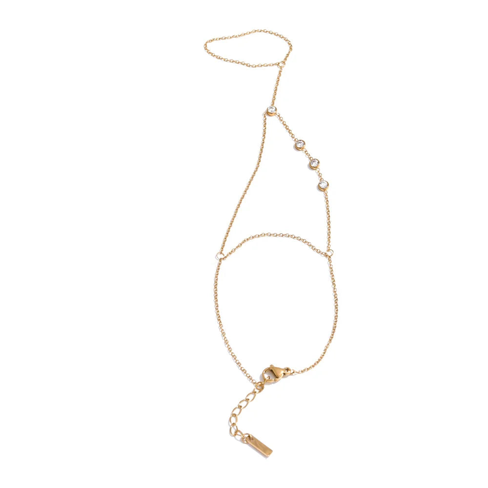 Yhpup Hot Style Zirconia Round Back of Hand Chain Finger Bracelet Bangle Stainless Steel Chic Fashion Jewelry Wholesale 2025 New