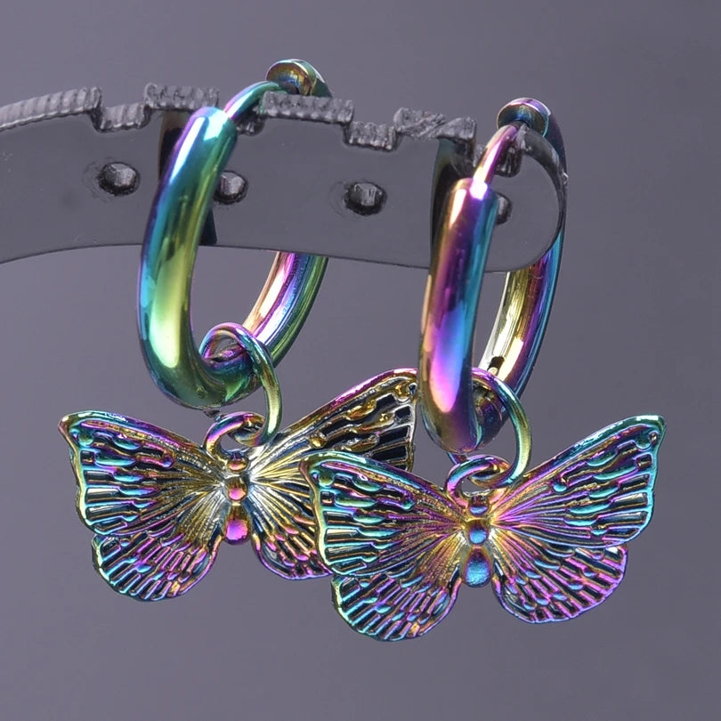 Multistyle Rainbow Ear Jewelry Stainless Steel Hoops Fashion Alloy Heart Wings  Witch Hat Foot Sun Charm Earrings For Women Men