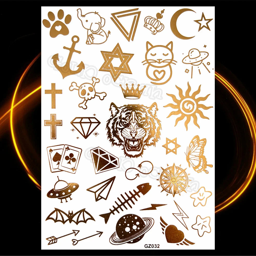 1PC Summer Style Men Women Body Art Gold Metallic Tattoo Sticker HYS-101 Chain Bracelet Fake Jewelry Waterproof Temporary Tattoo