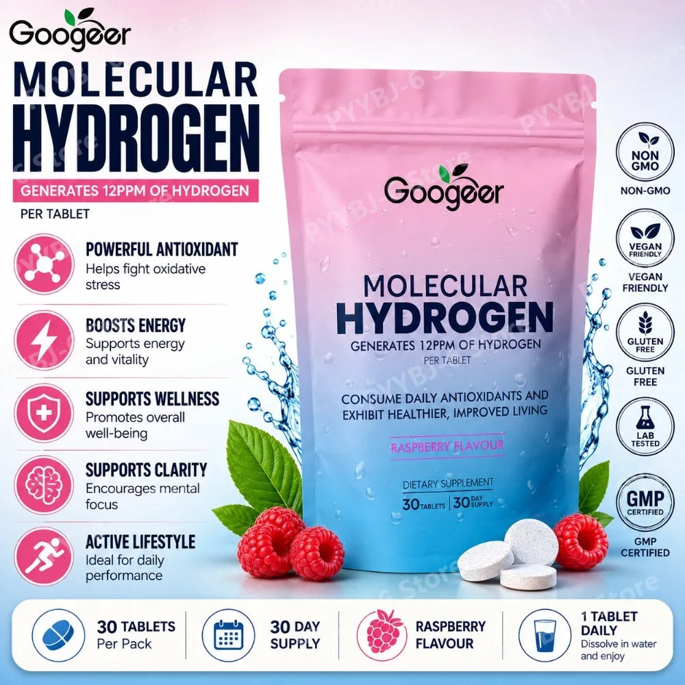 Molecular Hydrogen Tablets 12PPM Raspberry Flavor Magnesium Effervescent Supplement Antioxidant Daily Wellness Support 30Tablets