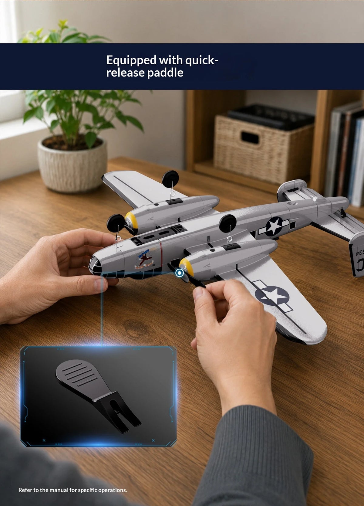 Volantex B25 Mitchell Bomber Remote Control Rc Fixed Wing 3 Channel Dual Motor Foam Airplane With Xpilot Stabilization System