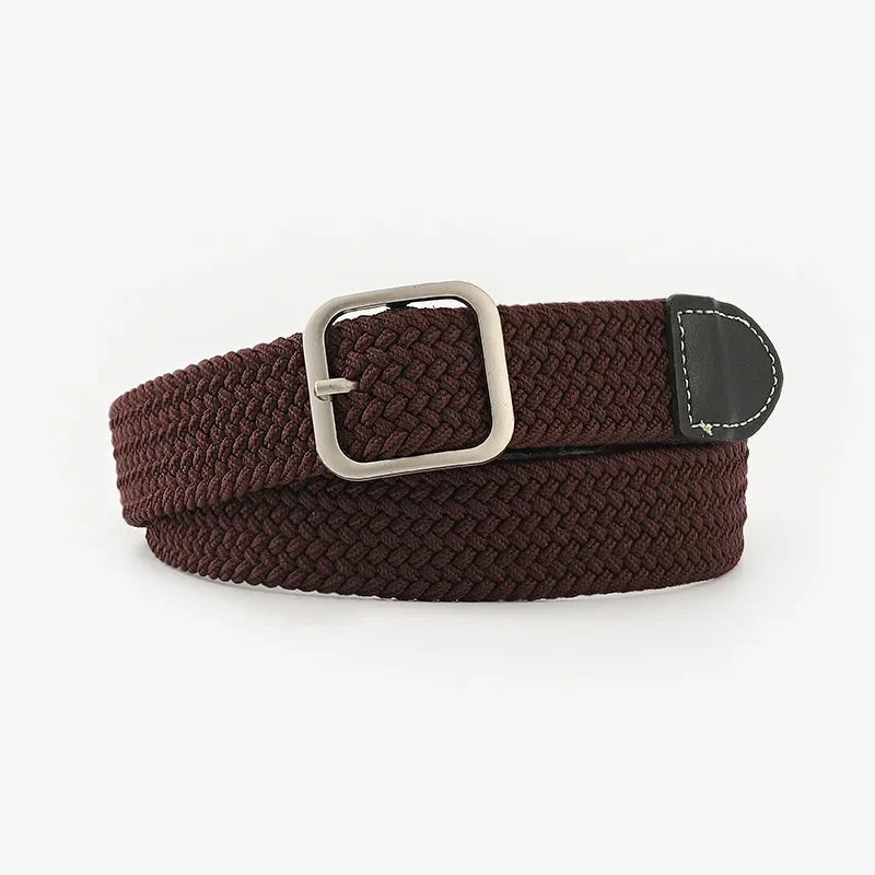 107cm Casual Knitted Pin Buckle Women Belt Woven Canvas Unisex Canvas Elastic Belts  Women Jeans Pin Buckle Versatile Men Belt