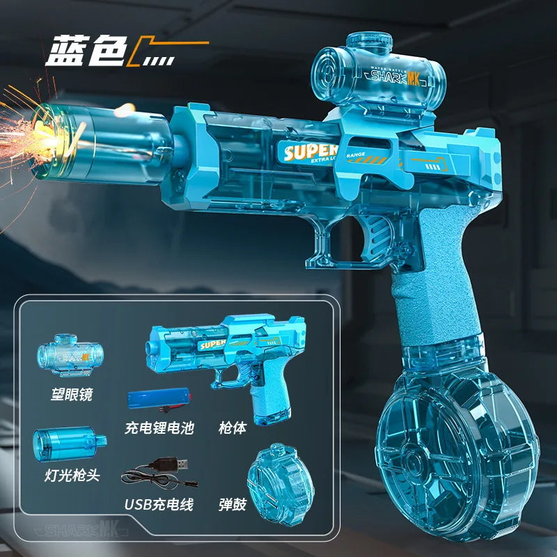 @Space Electric Water Gun Energy Ring Burst Transformation LED Lights Large Capacity Full Auto Continuous Fire Squirt Gun Toy