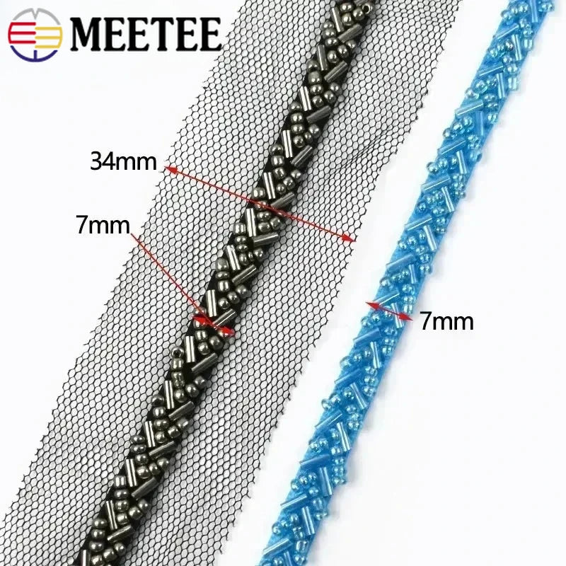 2/5/10Yards 7mm Beaded Lace Ribbon Sewing Wedding Dresses Laces Trim Decorative Trimmings Stitching Fabric DIY Crafts Materials