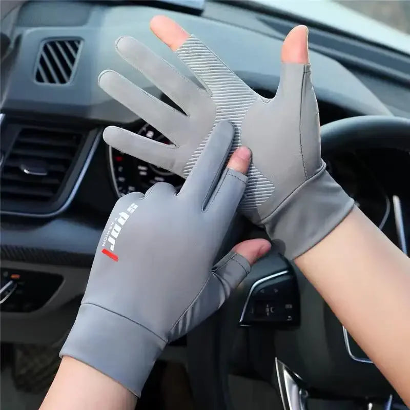 1Pair Fishing Gloves Breathable Two Fingers Elastic Summer Autumn Ice Silk Sunscreen Anti-slip Gloves Cycling Fishing Accessorie