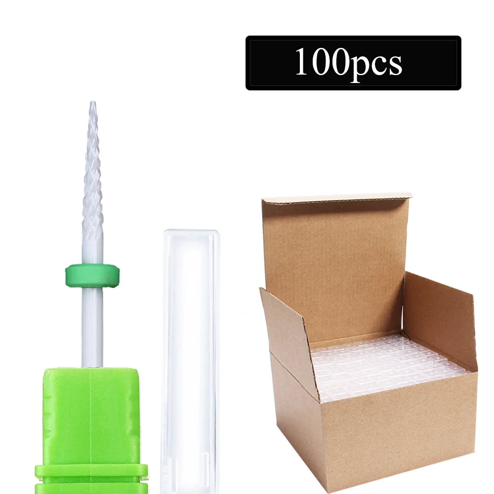 100pc/Set Nail Drill Bit Rotary Ceramic Bits Electric Manicure Milling Cutter For Machine Cuticle Remove Burr Nail Tool