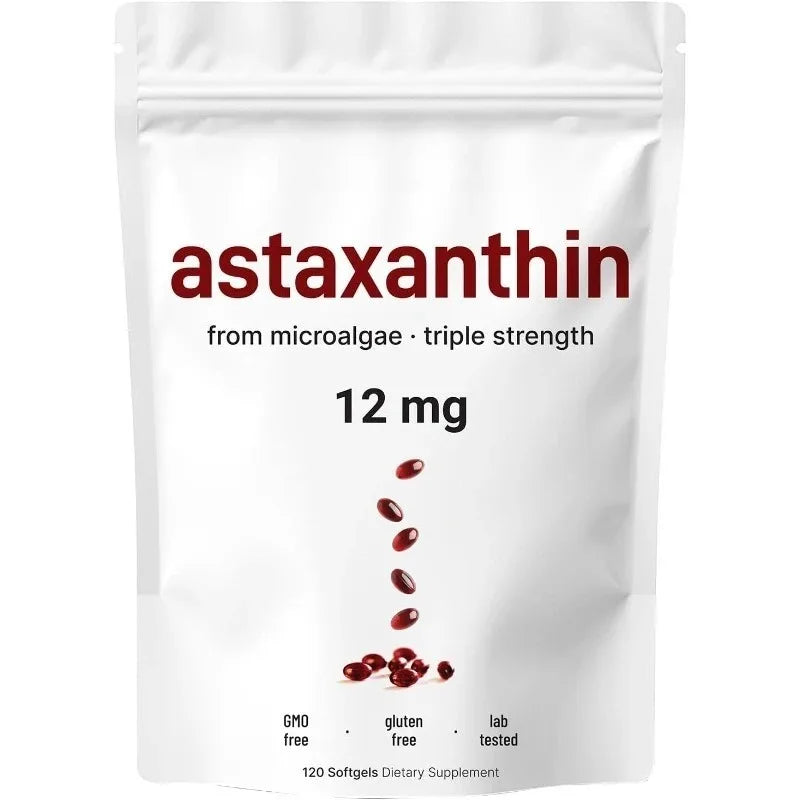 Astaxanthin Softgels 12mg with MCT Coconut Oil from Haematococcus Pluvialis Microalgae Daily Wellness Supplement 120 Count