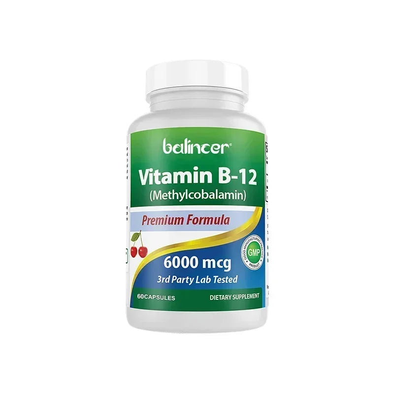 Vitamin B12 Supplement 6000mcg - Energy Brain Memory Mood, Heart  Function, Nervous & Immune System Support, 30/60/120 Capsules