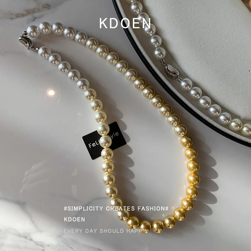 French Gradient Australian White Light Gold Color Pearl Necklace For Women's Light Luxury Temperament Jewelry 2025 New Elegant