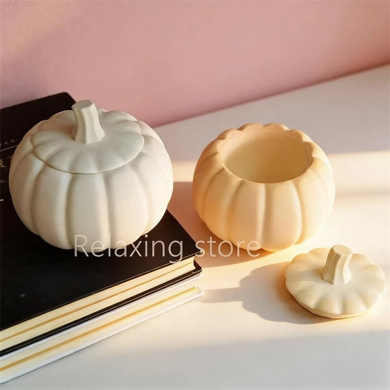 Pumpkin Shape Plaster Storage Box Candle Cup Silicone Molds Halloween Storage Jar Cement Flowerpot Home Decoration Mould
