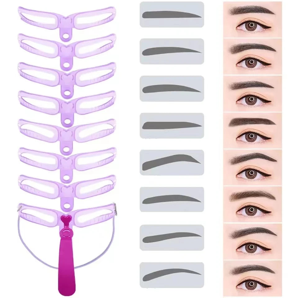 8 in1 Eyebrow Shaping Template Reusable Eyebrows Shaper Stencils Kit Grooming Card Definition Brow Makeup Tools Accessories