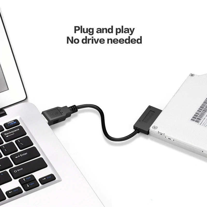 SATA to USB 2.0  Adapter Converter Cable 7+6 13pin Slimline Sata Adapter Cable Compatible for Laptop CD DVD ROM Optical Drive